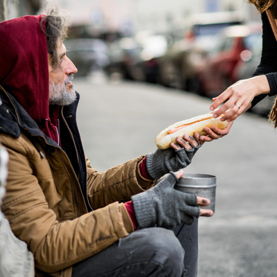 The Homeless Man and sandwich replaces the protestor mouse with flag